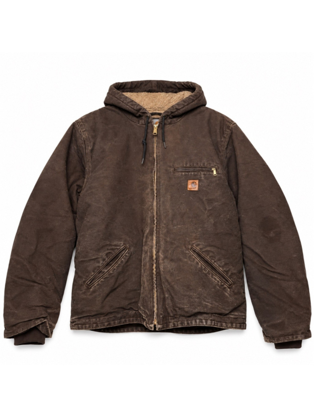 Carhartt J141 DKB Sierra Jacket Large Sandstone Dark Brown Sherpa Lined USA